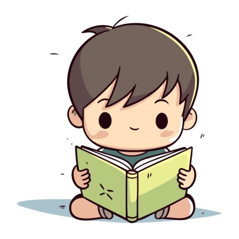 Boy reading a book. Cute cartoon character. Vector illustration.