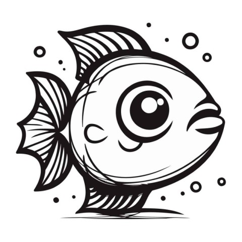 Cartoon fish. Black and white vector illustration isolated on wh