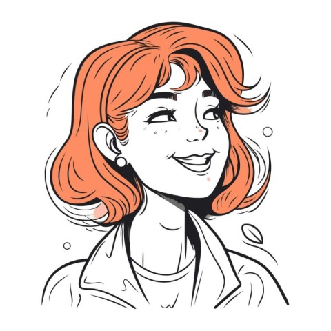 Vector illustration of a smiling red haired girl in a white coat