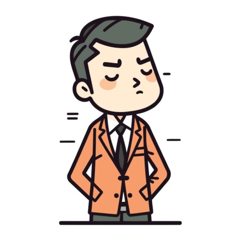 Businessman in suit feeling sad. Vector illustration in thin lin