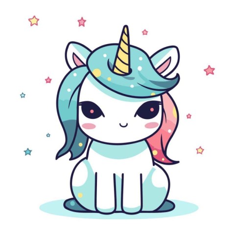 Cute cartoon unicorn. vector illustration. Cute little pony.