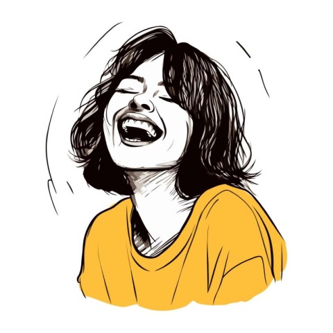 Vector hand drawn illustration of a young woman laughing. Isolat