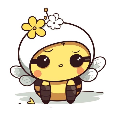 Cute bee with flower in her hair. Vector cartoon character.