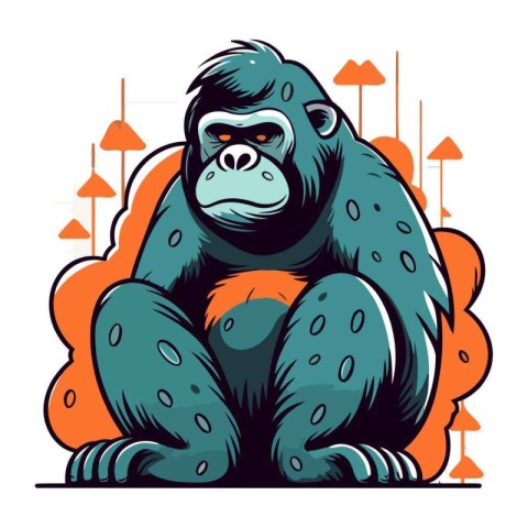 Gorilla. Vector illustration of a gorilla sitting on a colorful