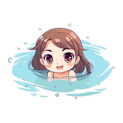 Cute little girl swimming in the pool. Vector illustration on wh