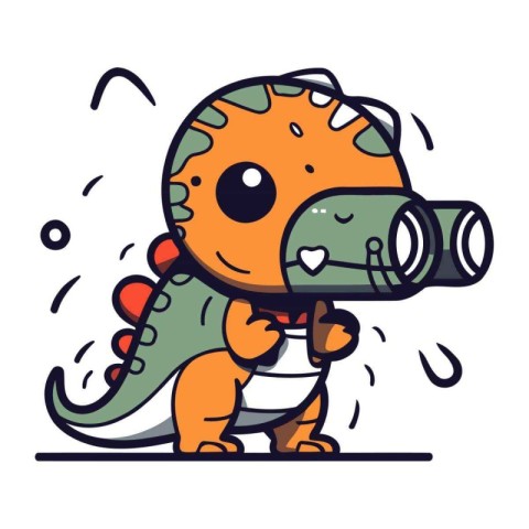 Cute dinosaur with binoculars. Vector illustration of a cartoon