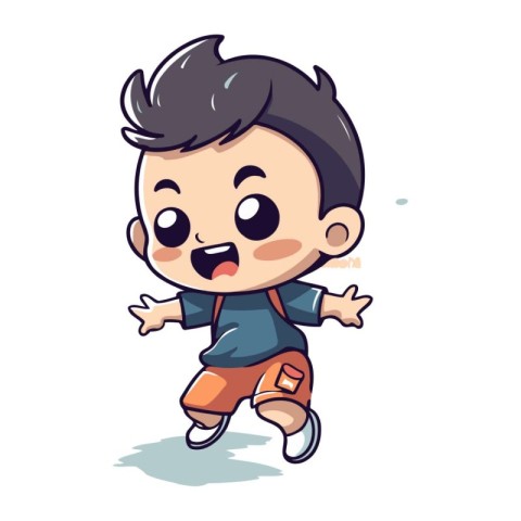 Cute little boy running and smiling. Vector cartoon character il