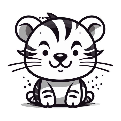 Cute cartoon tiger on a white background. Vector illustration in