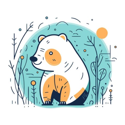 Polar bear in the forest. Vector illustration in cartoon style.