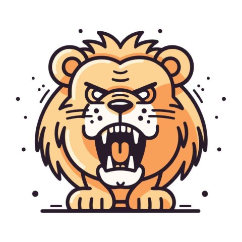 Angry lion. Vector illustration in flat design. Isolated on whit