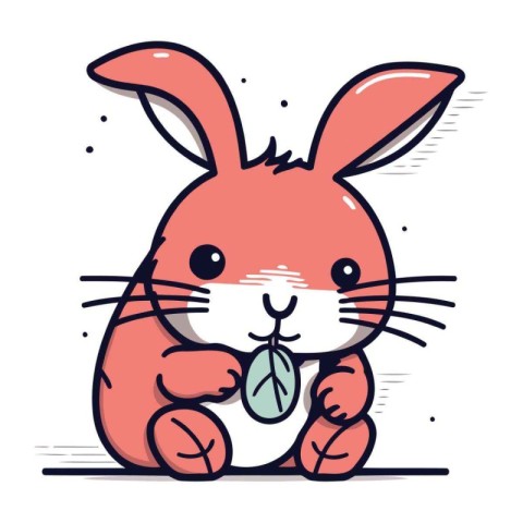 Cute cartoon bunny with a flower in his hand. Vector illustratio