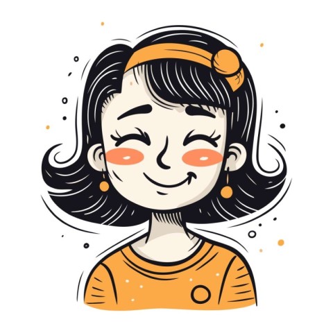 Vector illustration of a cute cartoon girl in orange t shirt.