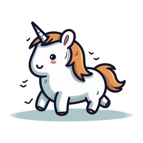 Cute cartoon unicorn on white background. Vector illustration fo