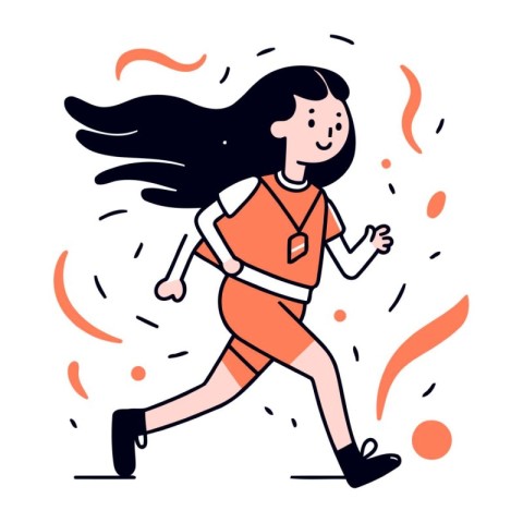 Running woman in sportswear. Female character jogging. Vector il