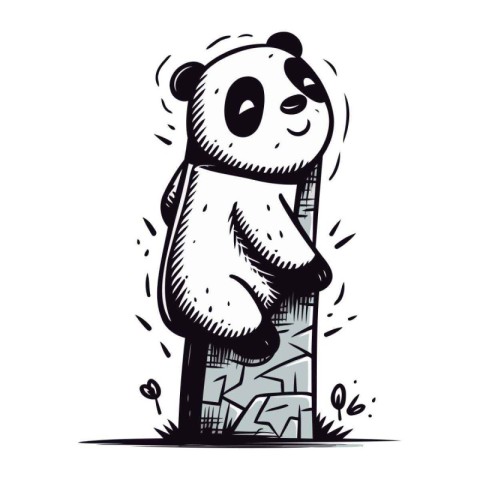 Hand drawn vector illustration of a cute panda bear standing on