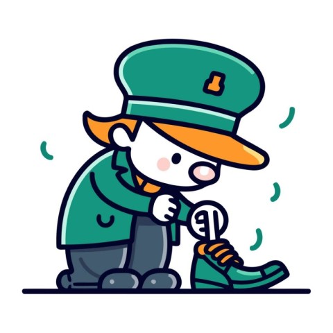 Illustration of a Little Boy Wearing a Green Hat and Shoes