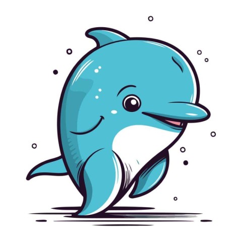 Cute cartoon dolphin. Vector illustration. Isolated on white bac