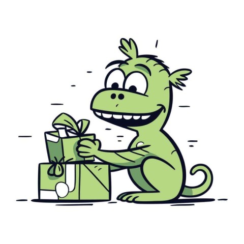 Cartoon crocodile holding a gift box. Vector illustration of a f