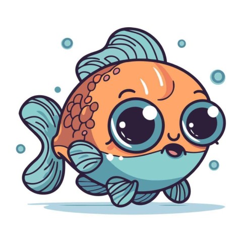 Cute cartoon fish character. Vector illustration. Isolated on wh