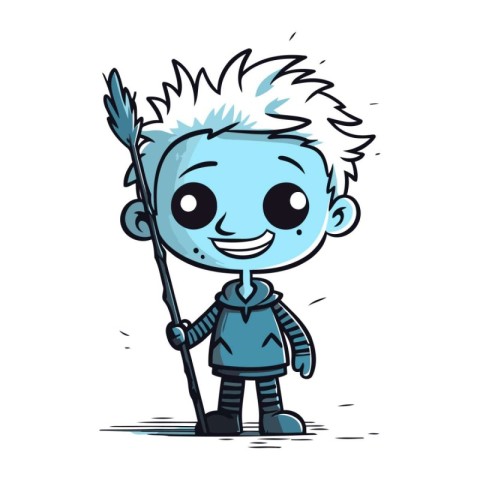 Cute cartoon boy with an arrow in his hand. Vector illustration.