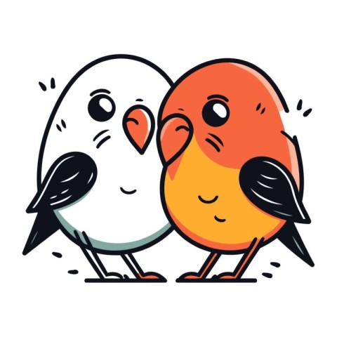 Cute cartoon couple of birds on white background. Vector illustr