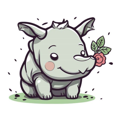 Cute rhinoceros with a rose. Vector illustration.