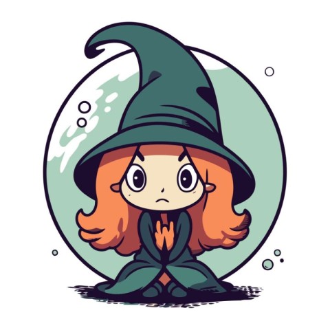 Illustration of a little girl in a witch costume. Vector illustr