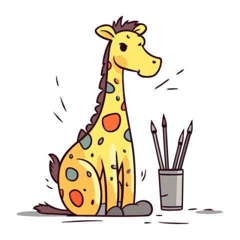 Funny giraffe with pencils. Vector illustration of a giraffe.