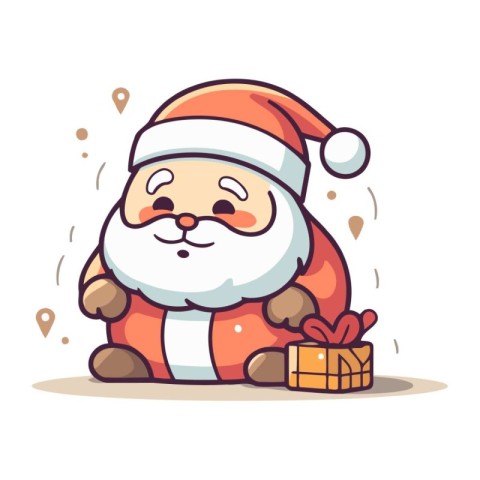 Cute santa claus with a gift. Vector illustration.