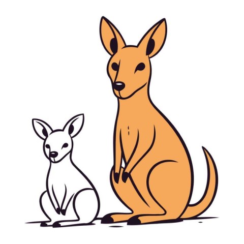 Kangaroo and baby kangaroo. Cartoon vector illustration.