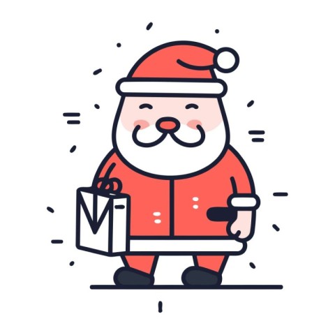 Santa Claus with a letter in his hands. Vector illustration in l