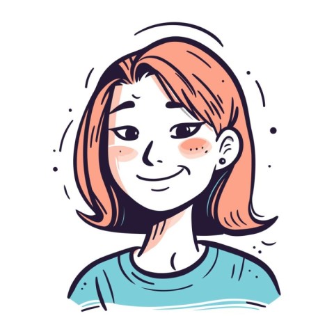 Vector illustration of a girl with red hair and blue t shirt.