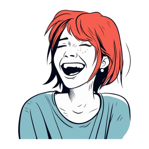 Beautiful girl with red hair. Vector illustration in sketch styl