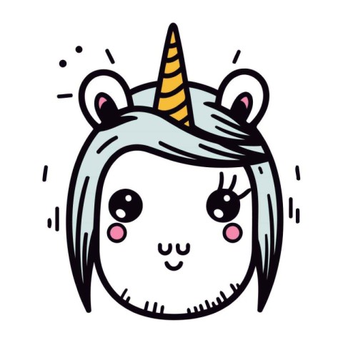 cute unicorn head kawaii character vector illustartion design