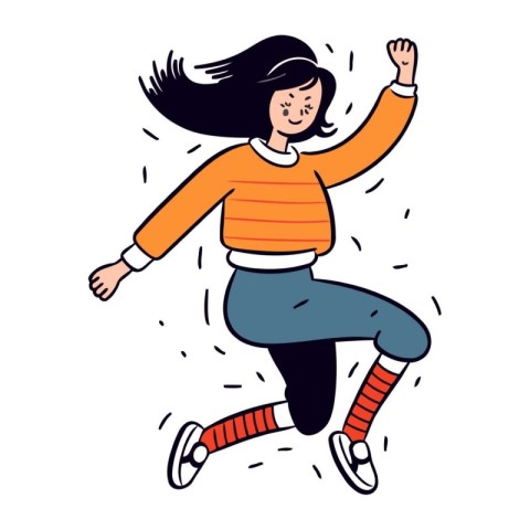 Happy girl jumping in the air. Vector illustration in cartoon st