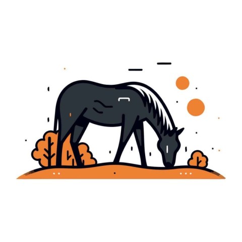 Horse in the field. Vector illustration in doodle style.