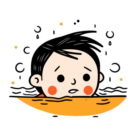 Cute little boy in the swimming pool. Vector illustration in a f