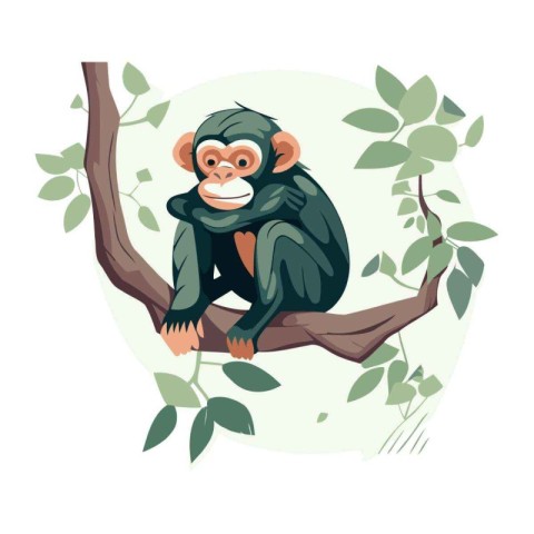 Chimpanzee sitting on a tree branch. Vector illustration.