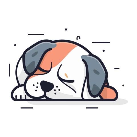 Cute cartoon dog sleeping. Vector illustration in flat line styl