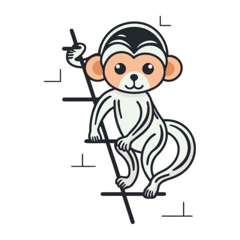 Monkey climbing up a ladder. Vector illustration in cartoon styl