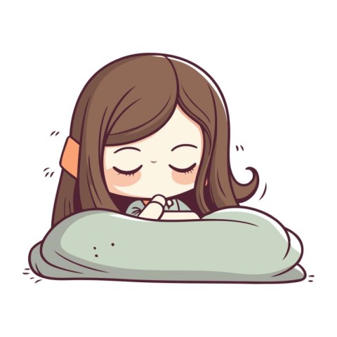 Illustration of a Girl Sleeping with Her Eyes Closed on White Ba