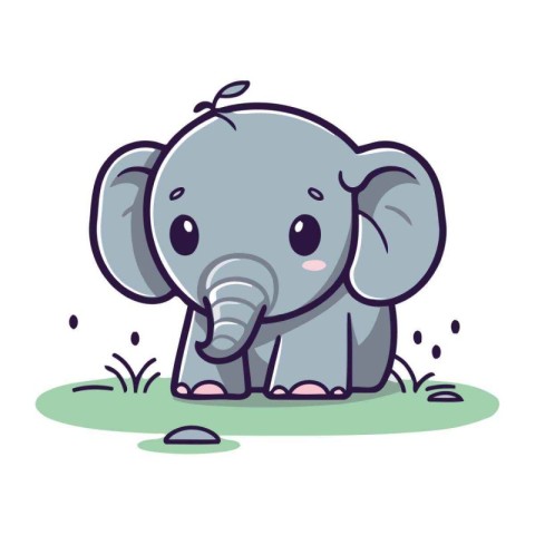 Cute elephant on the grass. Vector illustration in cartoon style