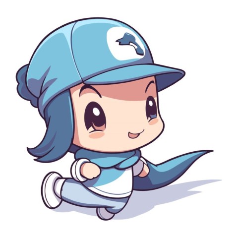 Cute little girl in a baseball cap. Cartoon vector illustration.