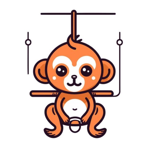 Cute monkey on a swing. Vector illustration in cartoon style.