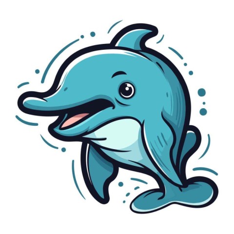 Cartoon dolphin isolated on white background. Vector illustratio