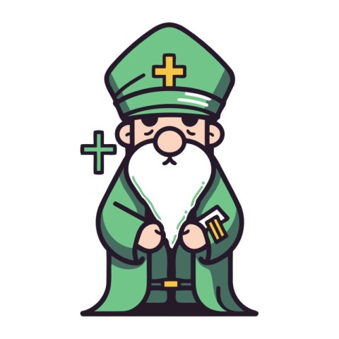 Nurse with a white beard and mustache in a green coat. Vector il