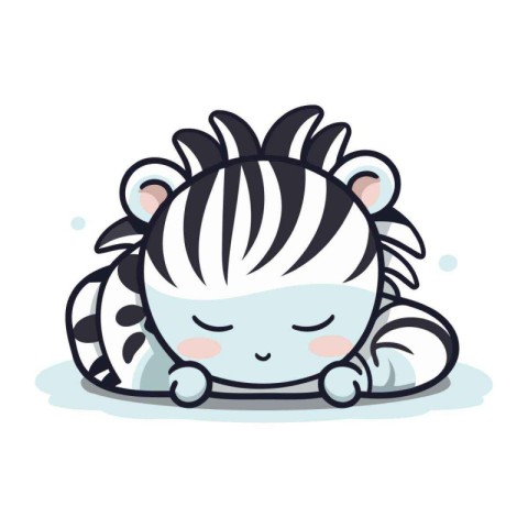 Cute cartoon zebra sleeping on white background. Vector illustra