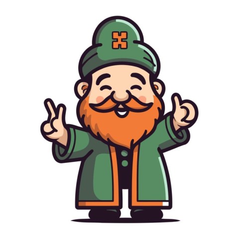 Cartoon Leprechaun with a beard and mustache. vector illustratio