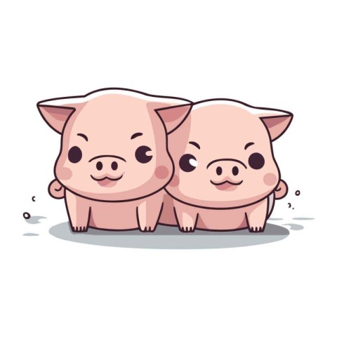 Vector illustration of two cute pigs. Isolated on white backgrou