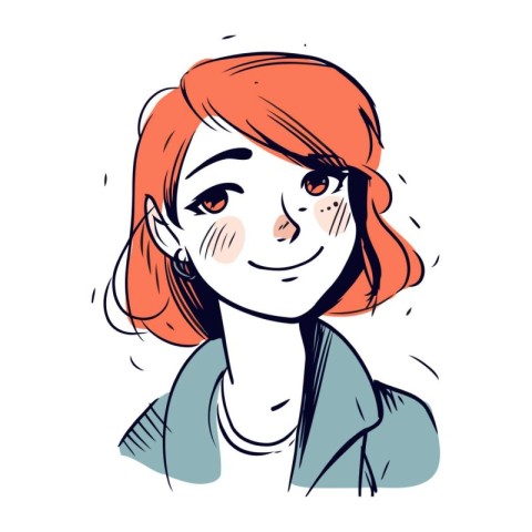 Vector illustration of a young woman with red hair and blue eyes